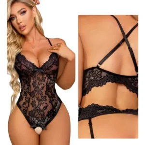 Body Lingerie Sexy Rendado Sedução Com Abertura
