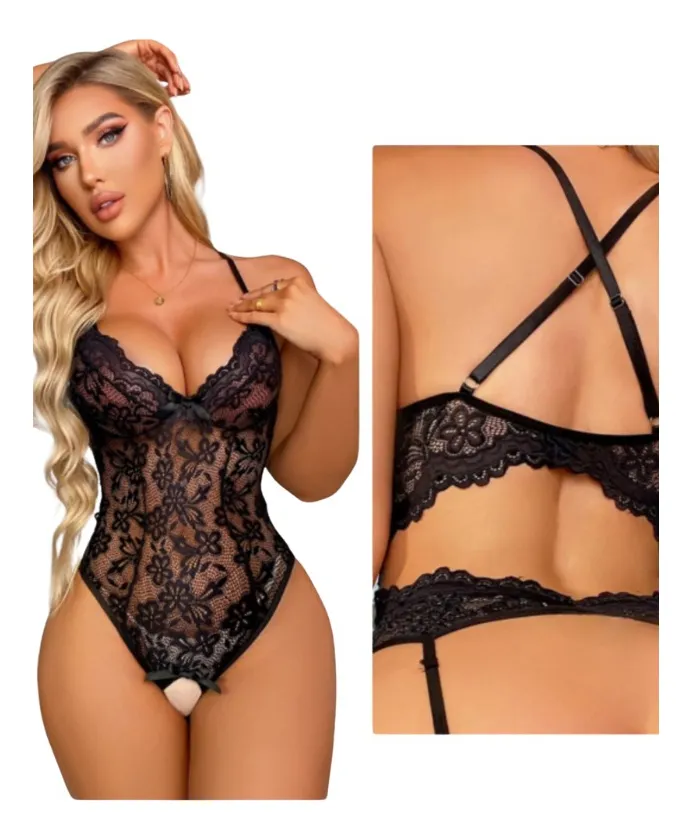 Body Lingerie Sexy Rendado Sedução Com Abertura