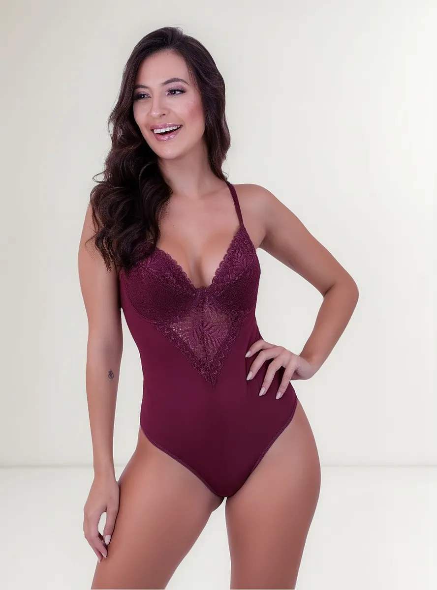 Body Sem Bojo Decotado Sexy Detalhe Renda Luxo