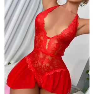Body Lingerie Sensual Rendado Com Sainha Em Tule Princesa